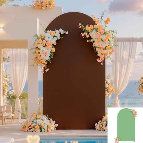 Green Brown Arch Backdrop Cover 6.6ft Spandex Wedding Arch Cover for Baby Shower Birthday Party Bridal Shower Balloon Arch Stand Cover Double Sided Banquet Photo Arch Covers Stretchy Backdrop - color: Green Brown, size: 6.6FT