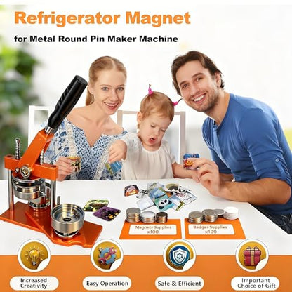Magnet Maker Machine, Round Badge Pin Button Presser with Paper Cutter + 100 Sets Magnets Making Supplies + 100 Sets Badge Making Supplies + 100pcs Photo Paper 0.98x0.98in/25x25mm - size: 0.98x0.98in/25x25mm