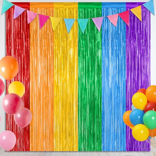 2 Pack Rainbow Backdrop Curtains, 3.28 FT x 7.05 FT Colofull Party Decorations, Metallic Tinsel Backdrop Fringe Curtains Party Streamer, Rainbow Party Supplies for Wedding Birthday Party Engagement - color: Rainbow, size: 2 PCS