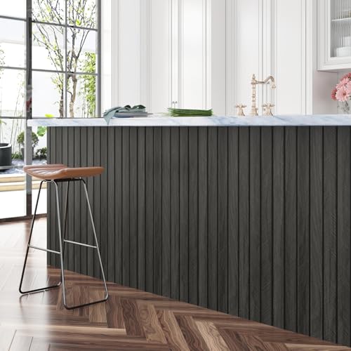 Self Adhesive Wood Slat Wall Paneling Grey/Black 3D Wood Panels for Wall Decor Soundproof Peel and Stick Wooden Grain Panel Wallpaper for Living Room Bedroom Dinner Office 11.8" x 118" - size: 11.8" x 118"