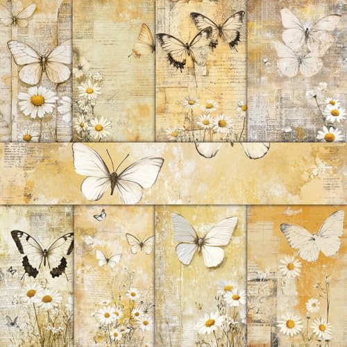 PRSTINCOL Scrapbook Paper,16 Sheets 4.1x5.8 Inch Yellow Butterfly Style Scrapbook Paper,Single-Sided Vibrant Origami Decoupage Papers for Diy Crafts, Card Making, Art Journaling - color: Yellow_Butterfly