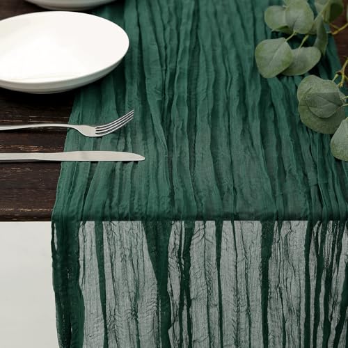 DOLOPL Christmas Table Runner, Green Cheesecloth Table Runner 13.3FT for Christmas Decorations Cheesecloth Table Runner for Forest Wedding Decorations Baby Decoration Party Long Sheer Centerpiece - color: Emerald Green