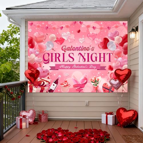 MEHOFOND 7x5ft Galentines Day Backdrop Galentine's Girls Night Decorations Banner Girls Theme Party Ladies Valentines Day Party Photography Background Happy Galentine's Day Photo Booth Props - color: Pink red