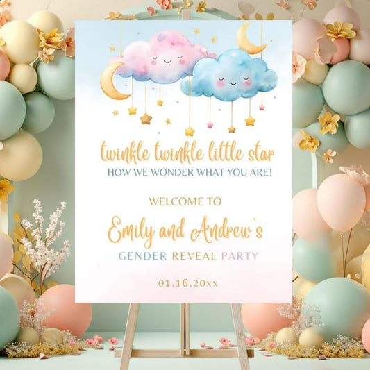 HTHDUONG Personalized Gender Reveal Welcome Sign for Baby Shower, Custom He or She Party Decoration, Custom Indoor Outdoor Pink Blue Banner, Unique Baby Gender Prediction, Event Poster Display Board - color: 4