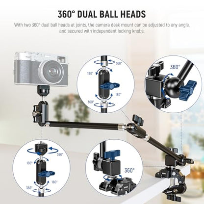 NEEWER 30" Articulating Magic Arm with Super Clamp/Action Cam Mount/Phone Holder, Overhead Camera Desk Mount Mic Boom Stand, Compatible with GoPro iPhone DSLR Webcam Microphone Video Recording, UA056 - style: UA056