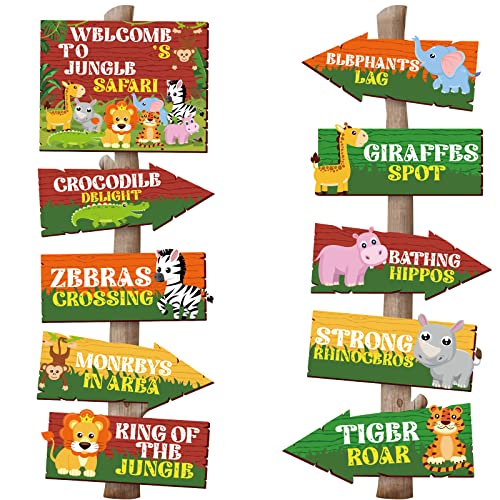 Hooqict 20 Pieces Safari Party Sign for Welcome to Jungle Safari Theme Party Decorations Directional Signs Classroom Wild Animal Birthday Party Decorations Zoo Party Supplies - style: Safari