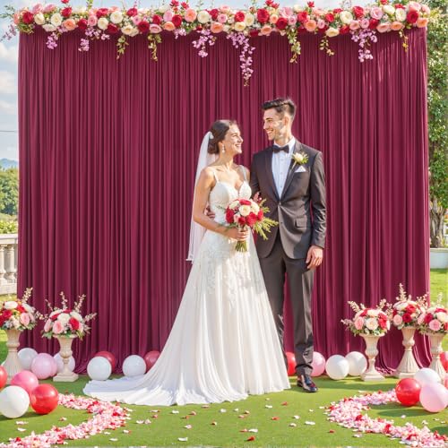 10ft x 7ft Burgundy Backdrop Curtain for Parties Wedding Maroon Wrinkle Free Backdrop Drapes Panels for Birthday Party Bridal Shower Photo Photography Polyester Fabric Background Decoration - color: Burgundy, size: 10FTx7FT (W5'xH7', 2 Panels)