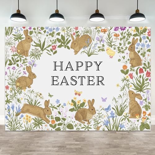 5x3ft Happy Easter Backdrop Spring Bunny Floral Background Rabbit Butterfly Chick Party Decoration Kids Baby Shower Holiday Celebration Spring Themed Backdrop - color: color 11, size: 5x3ft