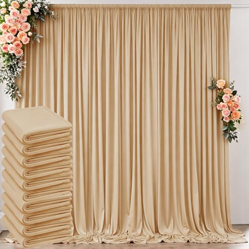 50 ft x 10 ft Wrinkle Free Champagne Backdrop Curtain for Parties, 10 Panels 10ft Polyester Champagne Photo Backdrop Drapes for Graduation Birthday Wedding Party Stage Curtains - color: Champagne, size: 5'(W) x 10'(H), 10 panels