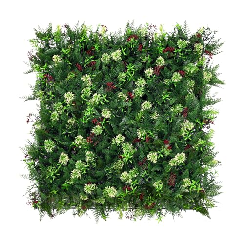 Patio 1PC-20"x20"Artificial Greenery Wall Panel, 3D Mixed Faux Boxwood Grass Panels Backdrop, Fake Plants Décor for Privacy Hedge Wall, Ivy Screens for Indoor Outdoor - color: Dark Green With Red, size: 20"x20"