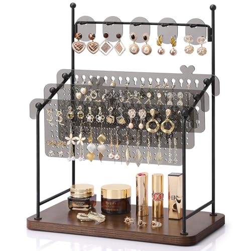 Earring Organizer, Earring Holder Display Stand with 3 Earring Storage Pegboards 568 Holes, Jewelry Organizer with Hook Rack for Stud Earrings Necklace, Acrylic Large Jewlery Hanger Towers for Women - color: Black