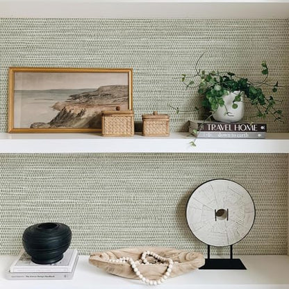 JiffDiff Grasscloth Wallpaper Peel and Stick Cream Grassweave Stick on Wallpaper Textured Self Adhesive Contact Paper 17.3"x118" - color: withered, size: 17.3" x 118"