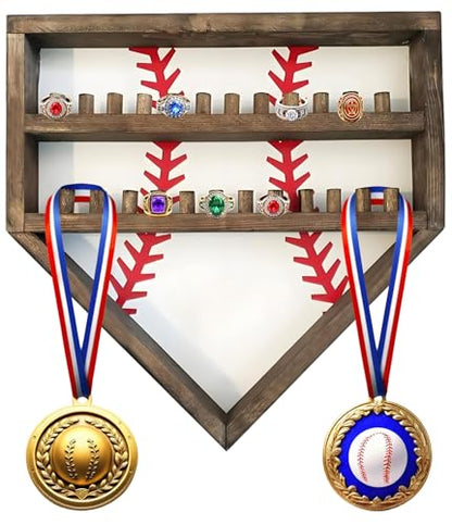 Baseball Championship Ring Holder Display Case, Softball Ring Holder Wooden, 24 Ring Posts, Sports Trophy Medal Wall Mount Display Box Stand for Men Boy - color: White
