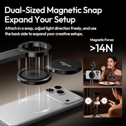 ULANZI LM21 Selfie Light for Phone - Dual Sided Magnetic Ring Light for iPhone/Android with Magsafe, 8000K CRI ≥95 LED Rechargeable Phone Fill Video Light for Photo, TikTok, Makeup, Live Stream, Vlog - color: Black