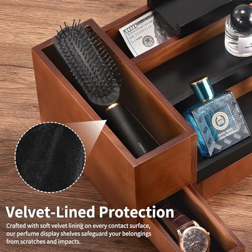 Perfume Stand Organizer for Men, 3 Tier Perfume Display Shelf with Velvet Lining Drawer and Hidden Compartment (Walnut Black - 1 Drawer) - style: 1 drawer - BlackWalnut