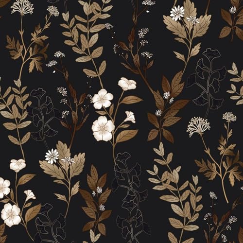 Fvlow Vintage Black Gold Floral Peel and Stick Wallpaper Waterproof Contact Paper, Self Adhesive Vinyl for Living Room Bedroom Bathroom, Removable Wall Covering Furniture Decor, 17.4" x 197" Boho Dark - color: Black, size: 17.4" x 197"