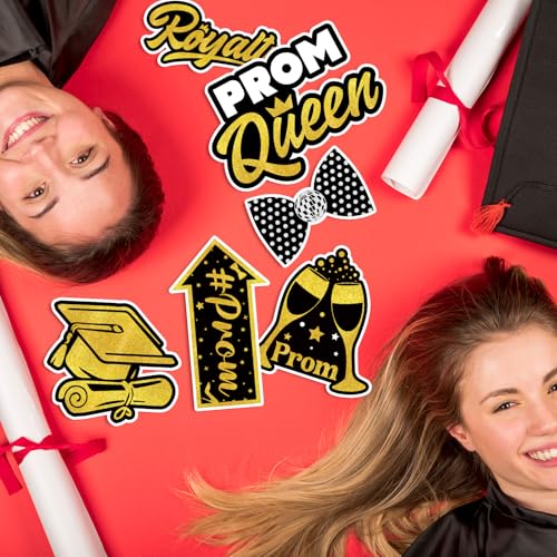 24 Pieces Black Gold Prom Photo Booth Props Kit, Graduation Party Decorations Supplies for Prom Night, Themed Dance & Senior High School Decor