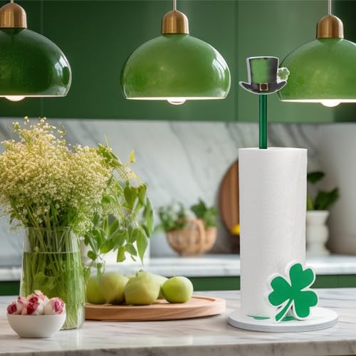 Namalu St. Patrick's Day Shamrock Paper Towel Holder with Round Base Rustic Shamrock Decor for Kitchen and Bathroom Fun Paper Towel Holder Kitchen Paper Towel Dispenser for Countertop Women Toilet - style: Shamrock
