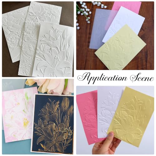 CRASPIRE Floral Embossing Folder 3D Embossed Folders White Plastic Spring Flowers Pattern Texture Background Paper Machine Template Stencils for DIY Arts Crafting Cards Making Scrapbooking Decors - style: Flower