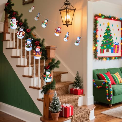 Winter Snowman Garland Wooden Snowman Banner Winter Decoration for Home, Wooden Hanging Garland for Christmas Halloween Thanksgiving Party Wall Decor Photo Booth Backdrop - style: Snowman
