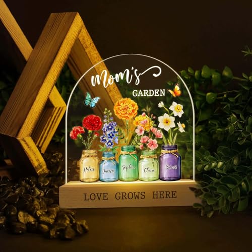 Custom Mum's Garden Night Light, Personalized Birth Month Flower with Kids Names Night Light, Mom's Garden LED Lamp, Mothers Day Gifts, Grandma Gift, Mom Gift - color: Style 9