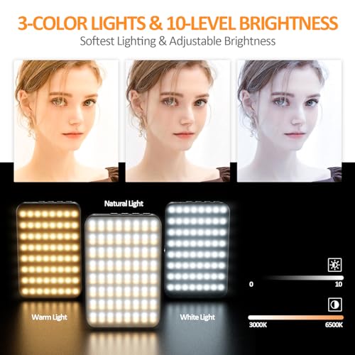 Magnetic Selfie Light,Phone Light Clip On with 128 LEDs & 3 Colors for Laptop,Tablet,Makeup,Video,Vlog,Live Streaming,Photo,Zoom Meetings,YouTube ect (Black)