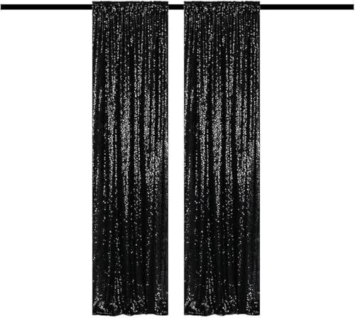Black Sequin Backdrop Curtains Glitter Drapes 2FTx8FT 2 Panels for Wedding Birthday Party Decorations Bridal Baby Shower Party Supplies Sparkly Photography Background - color: Black, size: 2FTx8FT-2PCS