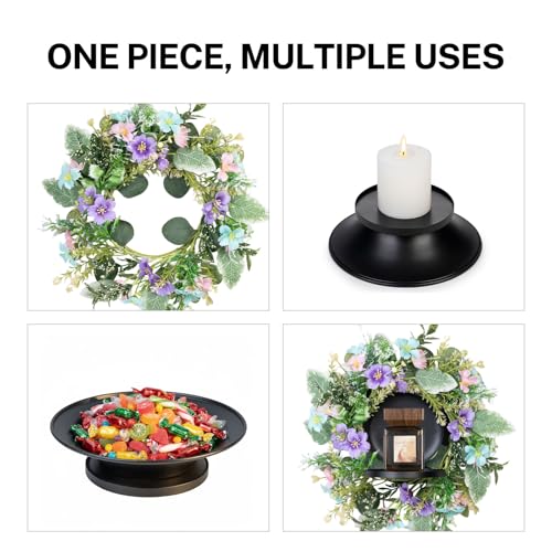 MOYEE Candle Holder Centerpieces for Tables,Candle Ring,Wreaths, Black Metal Paired Artificial Flowers 14 in Versatile Dining Table Centrepiece (Blue Purple Combination) - color: Blue and Purple Flower Wreath