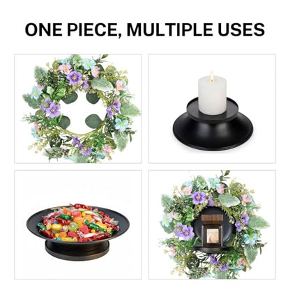 MOYEE Candle Holder Centerpieces for Tables,Candle Ring,Wreaths, Black Metal Paired Artificial Flowers 14 in Versatile Dining Table Centrepiece (Blue Purple Combination) - color: Blue and Purple Flower Wreath