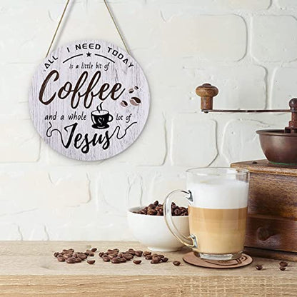 HMASYO Rustic Wood Coffee Bar Sign, 'A Little Coffee & Jesus', For Home, Office, Cafe, 12'' x 12'' - color: Coffee & Jesus-Rustic