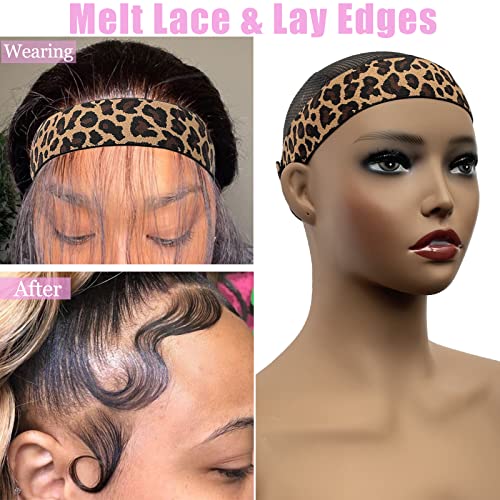 Elastic Lace Melting Band for Wigs - Adjustable Buckle Edge Wrap for Laying Edges, Keeping Wig Grip and Frontal Melting, 2 Pcs Wig Accessories - color: Leopard, size: 1 Count (Pack of 4)