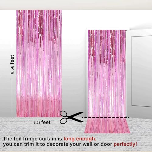 2 Pack 3.28 ft x 6.56 ft Pink Tinsel Curtain Party Backdrop Decorations, Metallic Foil Fringe Backdrop Door for Halloween, Christmas, Birthday Graduation Wedding Party Streamers Photo Backdrop. - color: Pink - 3.28 ft x 6.56 ft