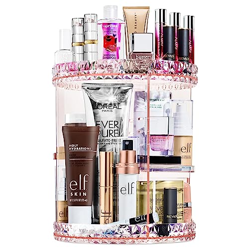 Sorbus 360 Rotating Makeup Organizer - Spinning Acrylic cosmetics organizer, Adjustable Shelves for Make Up, Perfume & Toiletries for Vanity, Bathroom, Bedroom, Closet [Pink] - color: Pink