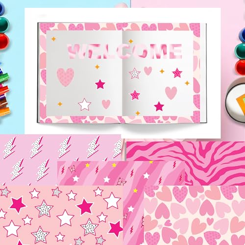 VIVIQUEN 24 Pack Pink Heart Pattern Double-Sided Paper, 12-inches Leopard Print Textured Scrapbook Paper Craft Paper Folded Flat for DIY Background Card Making Scrapbook Photo Album Decor