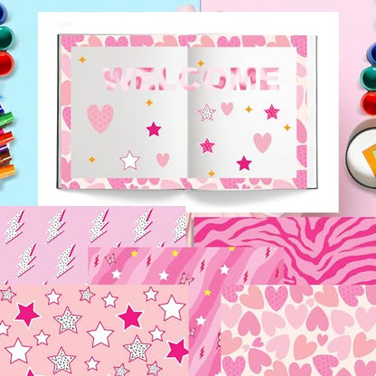 VIVIQUEN 24 Pack Pink Heart Pattern Double-Sided Paper, 12-inches Leopard Print Textured Scrapbook Paper Craft Paper Folded Flat for DIY Background Card Making Scrapbook Photo Album Decor
