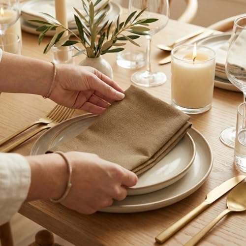 ACCENTHOME Accent Home 100% Cotton Napkins, Delicate Cloth Napkins for Dinners, Parties and Weddings，18 x 18 Inch Set of 12 - Brown - color: 05 - Brown - Twill, size: 18"x18" - Pack of 12