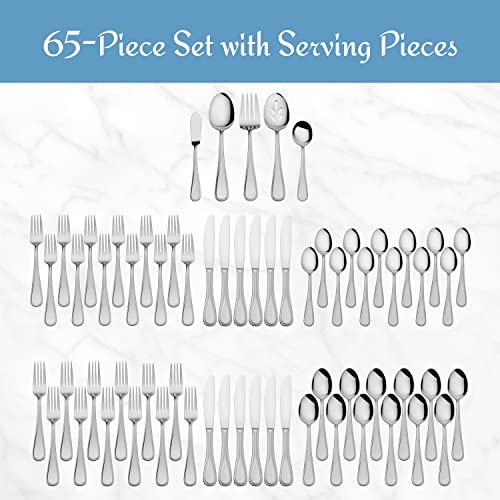 Mikasa Bravo 65-Piece Flatware Set for 12, 18/10 Stainless Steel Silverware with Full Service, Includes Forks, Knives, Spoons, and Serving Utensils - size: 65 Piece Set, style: Bravo