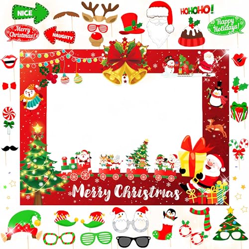 JeVenis 33 PCS Christmas Party Game Supplies Christmas Photo Booth Props Selfie Props Lets Get Ugly Party Decoration