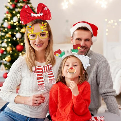 Qenk 45 PCS Christmas Photo Booth Props with Headbands Glasses Frames for Women Adults Christmas Party Supplies, DIY Photography Props Decorations Accessories
