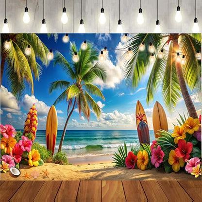 7x5ft Tropical Summer Beach Party Backdrops Hawaiian Luau Party Blue Sky Sea Background for Birthday Baby Shower Wedding Party Decorations 334