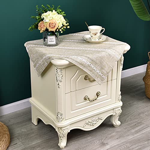 NEWISHER Rustic Farmhouse Embroidered Small Square Tablecloth Jacquard Striped Table Cloth Linen Texture Washable Side Table Cover Kitchen Dining Home Decoration Yellow 24x24 inch - color: Almond Buff, size: 24" x 24" (Square)