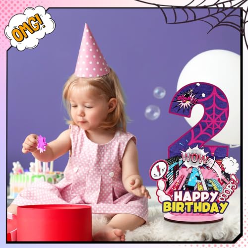Baderke Pink Spider Theme Birthday Number Sign 16.7'' Purple Spider Birthday Centerpiece for Party Decor Wooden Table Photo Prop(2nd) - style: 2nd