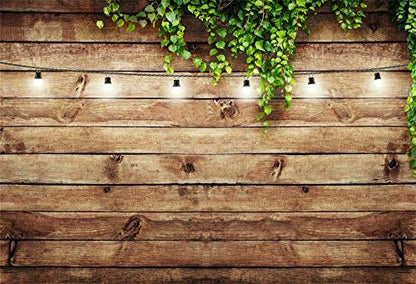 8x6.5ft Rustic Background for Photography Green Leaves Woodlands Photos Backdrops Wood Plank Backdrops for Weddings Birthday Baby Shower Party Barn Farmhouse Decorative Banner - size: 8x6.5ft