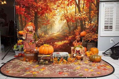 deFouliao Fall Backdrop for Photography Autumn Harvest Thanksgiving Maple Leaves Pumpkins Flowers Background Banner Thanksgiving Party Supplies Photo Booth Props, 9x6ft - color: Gold and Red, size: 9x6ft