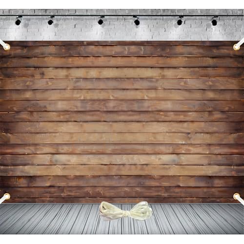 Extra-Large Brown Wood Backdrop for Photography 10x6.5ft Polyester Rustic Wooden Photo Backdrop Wood Wall Background for Birthday Party Weeding Table Decoration with 19.68ft Ribbon - color: Wood, size: 10x6.5 Ft