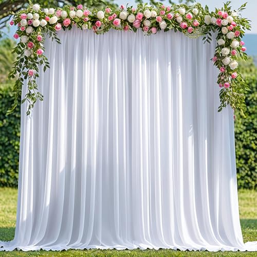 Asee'm 10x8FT White Backdrop Curtains for Parties, Polyester Photo Fabric Curtain Backdrop Drapes for Birthday Wedding Party Decor Background Photography with Rod Pocket, 5x8FT, 2 Panels - color: White, size: 5'(W) x 8'(H), 2 panels