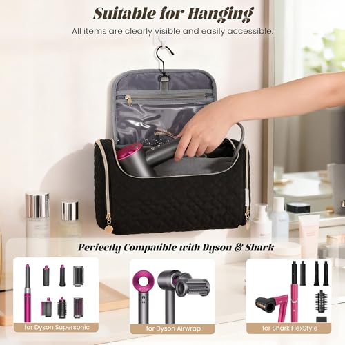 Large Travel Carrying Case for Dyson Airwrap & Shark FlexStyle, Waterproof Hair Tool Organizer Bag with Customizable Dividers, Padded Storage Pouch for Stylers & Attachments, Black