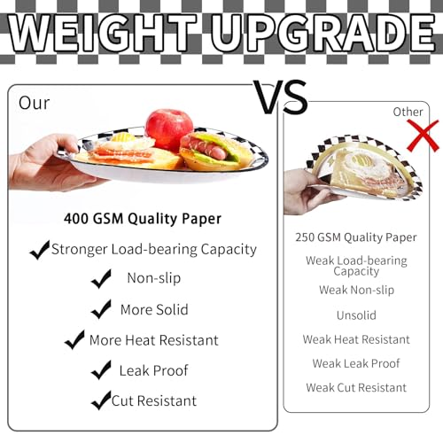 50Pcs Black and White Checkered Oval Paper Plates Race Car Party Plates 10" X 12" Disposable 400GSM Gingham Dessert Dinnerware for Racing Car Party Supplies Birthday Baby Shower BBQ Decorations - style: Black White Gingham Oval Kit
