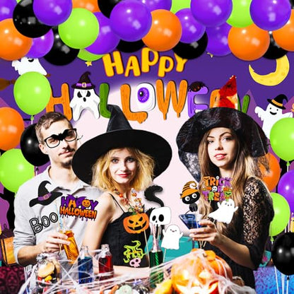 Halloween Photo Booth Props for Party Decorations Kit Photo Backdrop 7x5ft Happy Halloween Backdrops Kids Photoshoot Banner Scene Setter