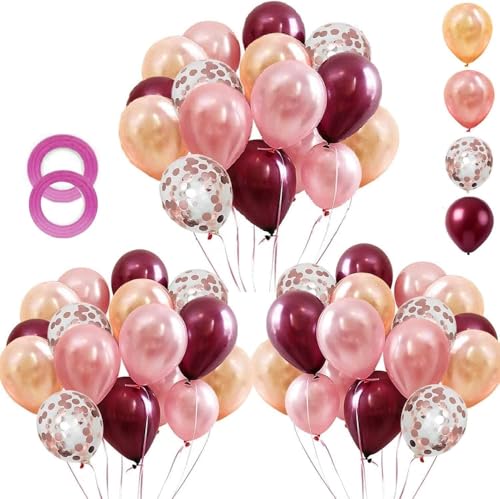 OuMuaMua Rose Gold Balloons Burgundy Balloons Kit, 62Pcs Burgundy Rose Gold Confetti Latex Mother's Day Balloons for Women Girl Baby Shower Wedding Birthday Mother's Day Party Decorations, 12 Inch - color: Burgundy